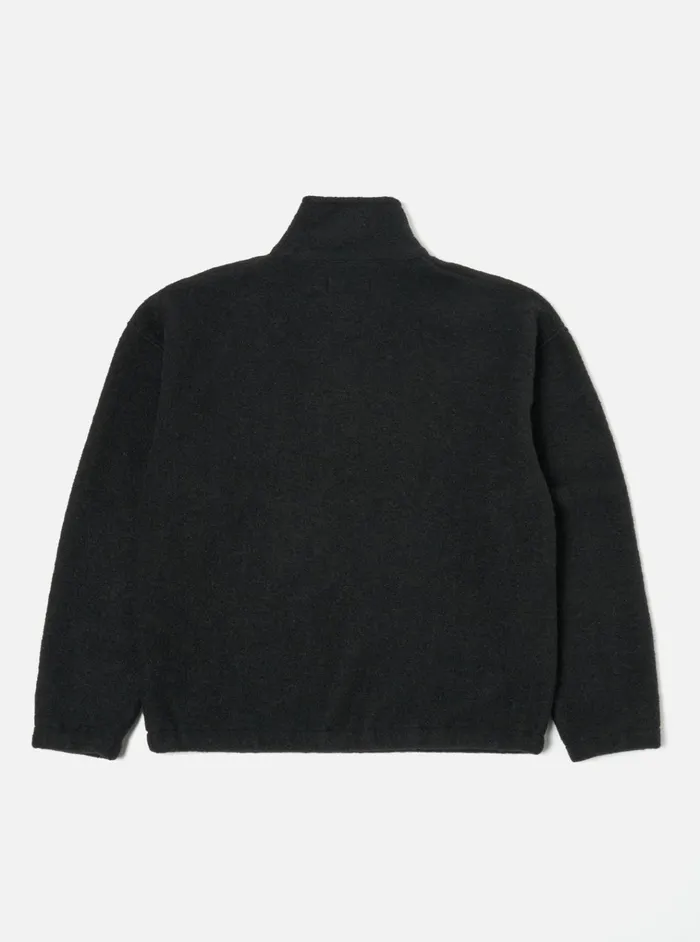 Fleece Men Universal Works Universal Works Ramsay Quarter Zip In Black Wool Fleece