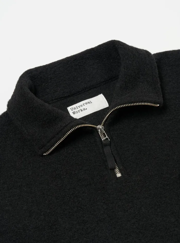 Fleece Men Universal Works Universal Works Ramsay Quarter Zip In Black Wool Fleece