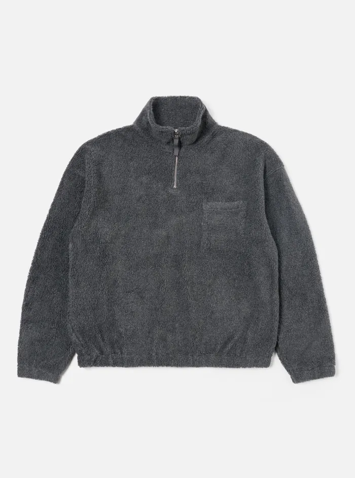 Fleece Men Universal Works Universal Works Ramsay Quarter Zip In Charcoal Mountain Fleece