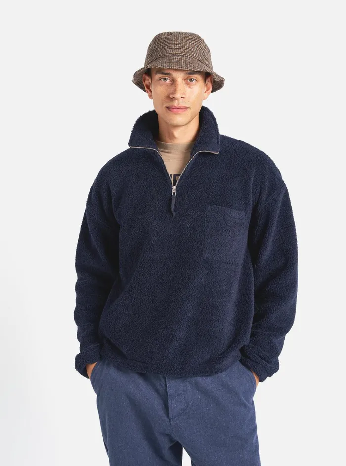 Fleece Men Universal Works Universal Works Ramsay Quarter Zip In Navy Mountain Fleece