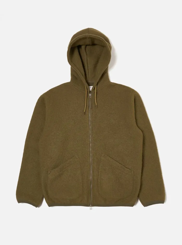 Fleece Men Universal Works Universal Works Travel Hoodie In Lovat Wool Fleece