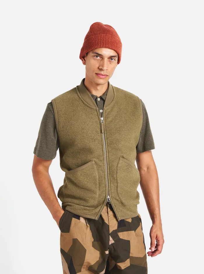 Fleece Men Universal Works Universal Works Zip Waistcoat In Lovat Wool Fleece