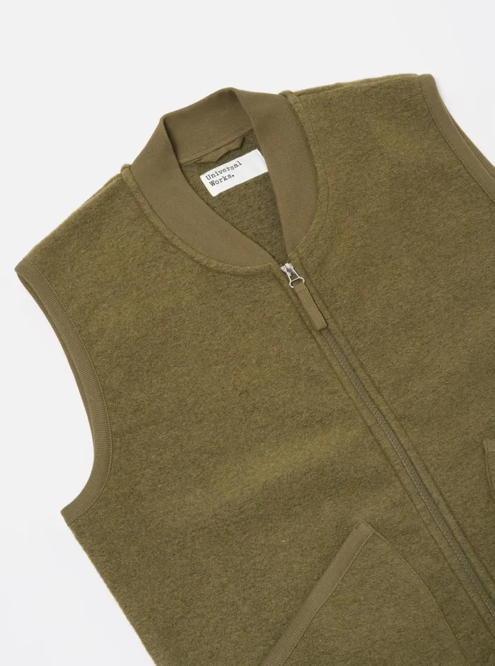 Fleece Men Universal Works Universal Works Zip Waistcoat In Lovat Wool Fleece