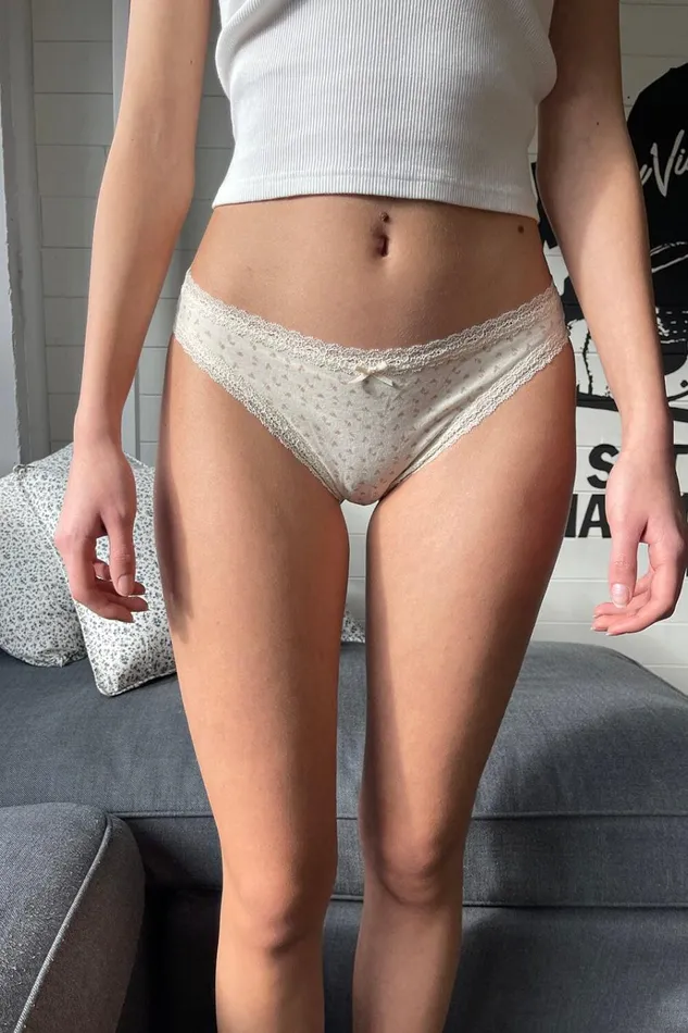 Floral Underwear Ivory With Rose Pink Floral Women Brandy Melville Matching Sets