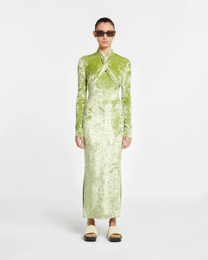 Franci TwistFront Crushed Velvet Dress Sage Women Nanushka Dresses