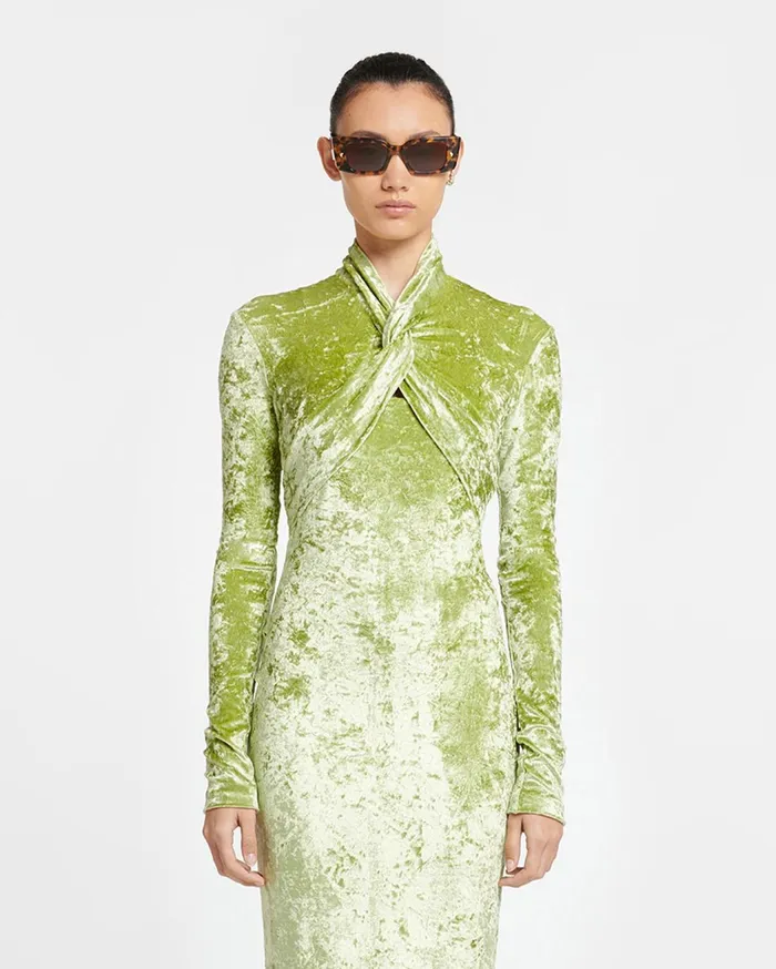 Franci TwistFront Crushed Velvet Dress Sage Women Nanushka Dresses