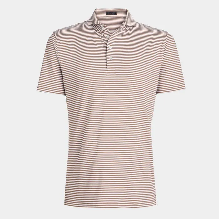 GFORE FEEDER STRIPE TECH PIQU MODERN SPREAD COLLAR POLO Fawn Men Polos and Shirts