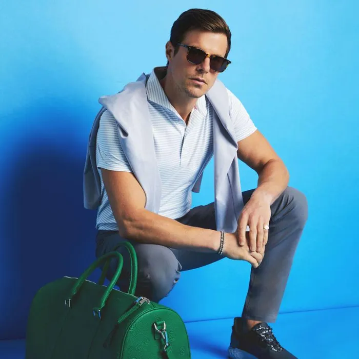 GFORE FEEDER STRIPE TECH PIQU MODERN SPREAD COLLAR POLO Nimbus Men Polos and Shirts