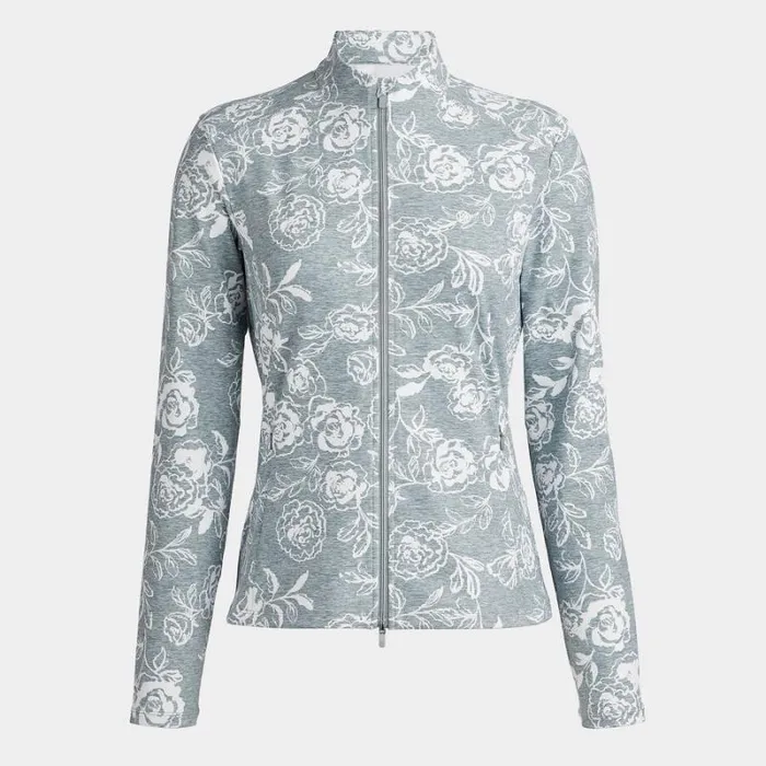 GFORE PEONY SKETCH TECH INTERLOCK FULL ZIP LAYER Heather Grey Women Mid Layers