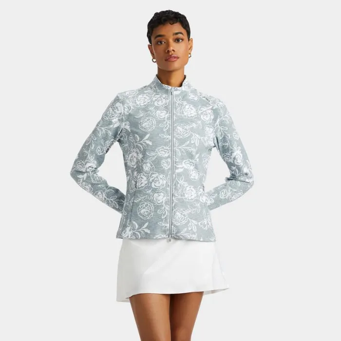 GFORE PEONY SKETCH TECH INTERLOCK FULL ZIP LAYER Heather Grey Women Mid Layers