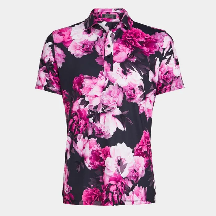GFORE PHOTO FLORAL TECH JERSEY MODERN SPREAD COLLAR POLO Onyx Men Polos and Shirts