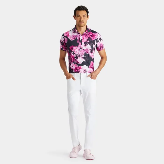 GFORE PHOTO FLORAL TECH JERSEY MODERN SPREAD COLLAR POLO Onyx Men Polos and Shirts