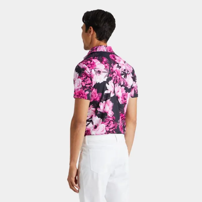 GFORE PHOTO FLORAL TECH JERSEY MODERN SPREAD COLLAR POLO Onyx Men Polos and Shirts