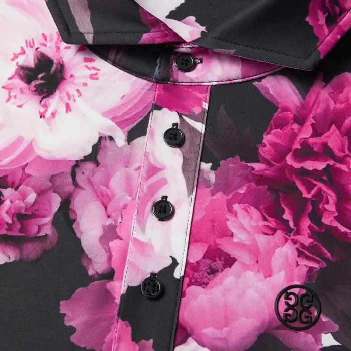 GFORE PHOTO FLORAL TECH JERSEY MODERN SPREAD COLLAR POLO Onyx Men Polos and Shirts