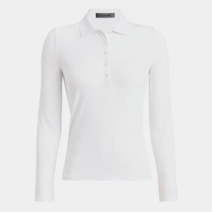 GFORE RIBBED TECH NYLON LONG SLEEVE POLO Snow Women Polos