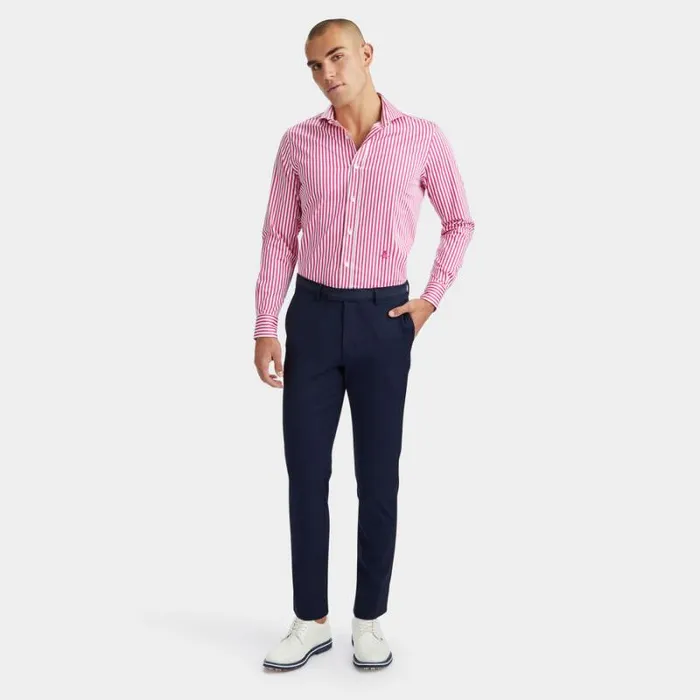 GFORE VERTICAL STRIPE STRETCH ICE WOVEN MODERN SPREAD COLLAR SHIRT Day Glow Pink Men Polos and Shirts