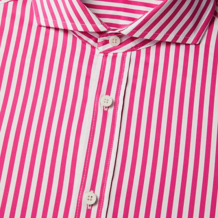GFORE VERTICAL STRIPE STRETCH ICE WOVEN MODERN SPREAD COLLAR SHIRT Day Glow Pink Men Polos and Shirts