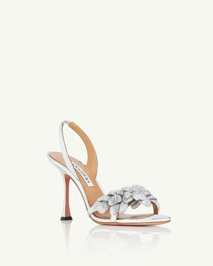 Galactic Flower Sandal 95 Silver Women Aquazzura Bridal