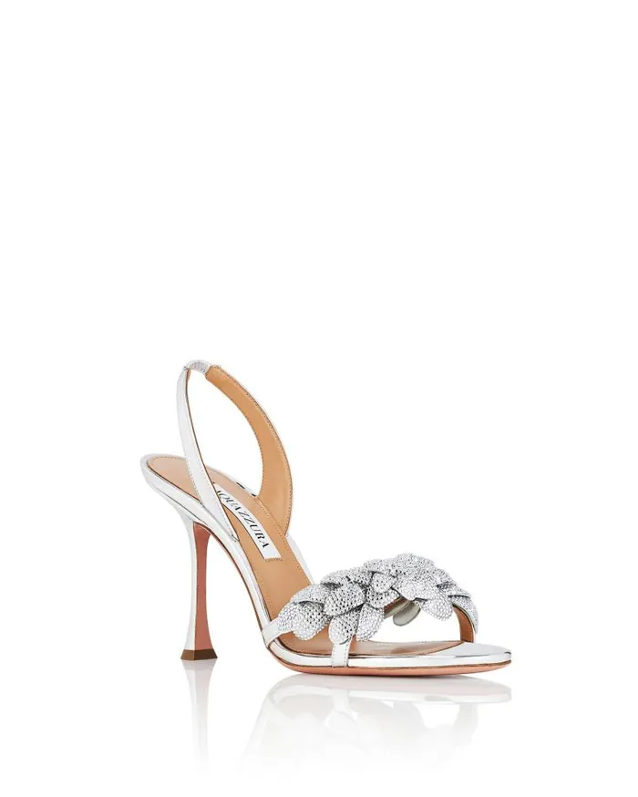 Galactic Flower Sandal 95 Silver Women Aquazzura Bridal Galactic Flower Sandal 95 Silver Women Aquazzura Bridal