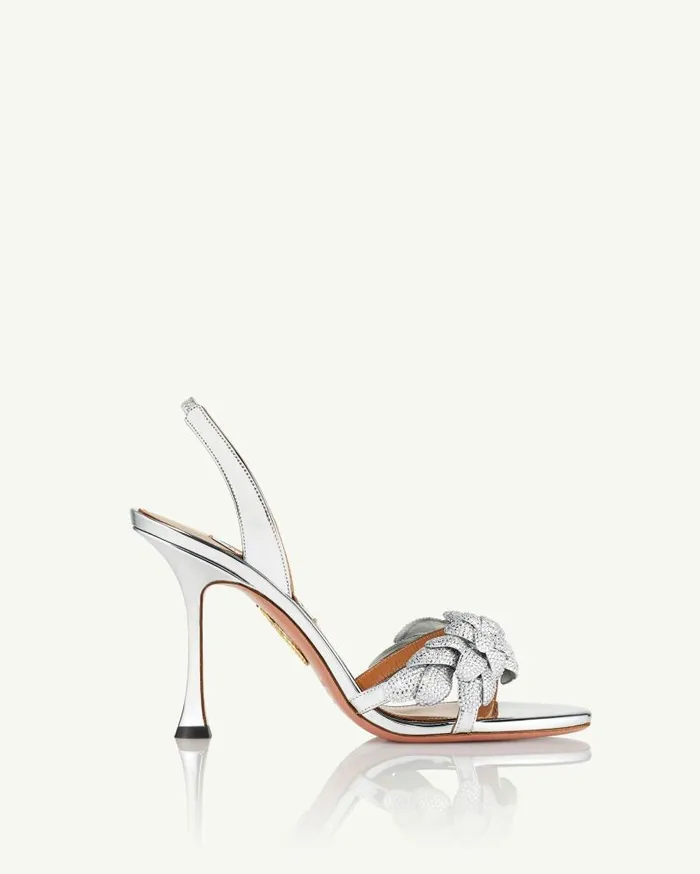 Galactic Flower Sandal 95 Silver Women Aquazzura Bridal Galactic Flower Sandal 95 Silver Women Aquazzura Bridal