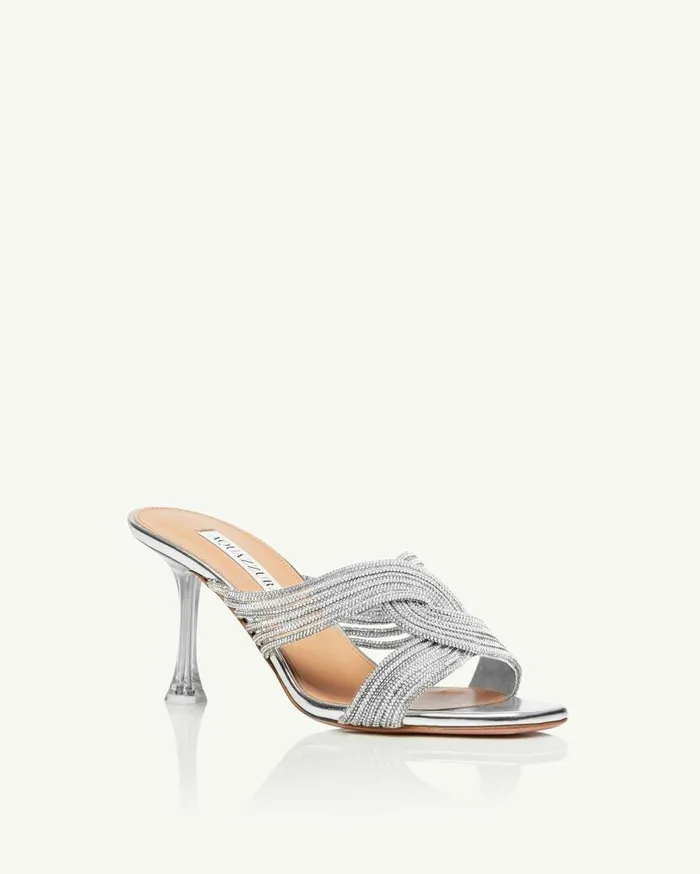 Gatsby Mule 75 Silver Women Aquazzura Slides and Mules