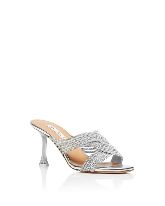 Gatsby Mule 75 Silver Women Aquazzura Slides and Mules Gatsby Mule 75 Silver Women Aquazzura Slides and Mules