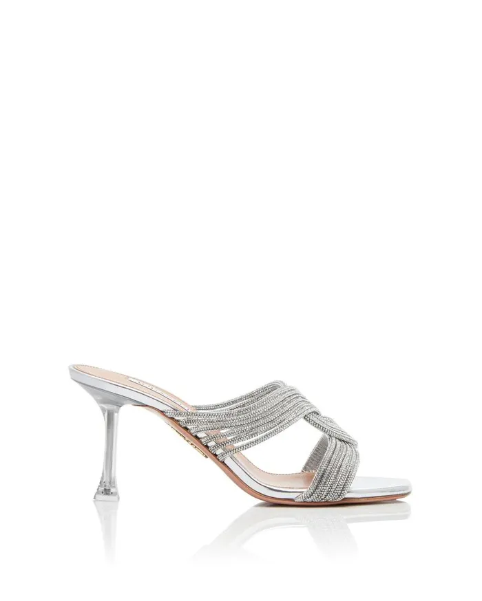 Gatsby Mule 75 Silver Women Aquazzura Slides and Mules Gatsby Mule 75 Silver Women Aquazzura Slides and Mules