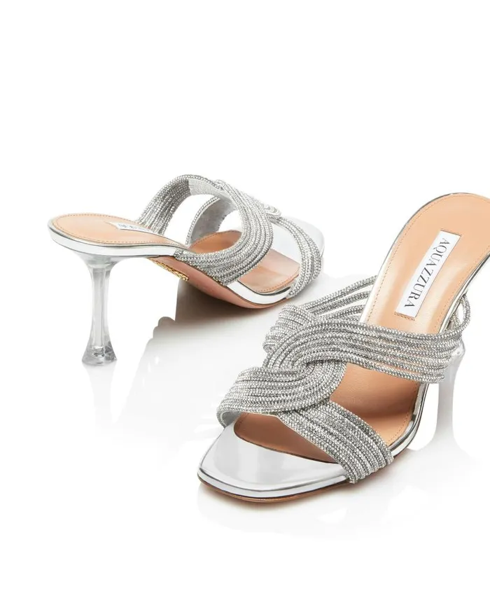 Gatsby Mule 75 Silver Women Aquazzura Slides and Mules Gatsby Mule 75 Silver Women Aquazzura Slides and Mules