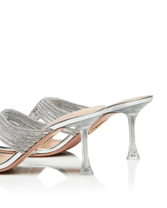 Gatsby Mule 75 Silver Women Aquazzura Slides and Mules Gatsby Mule 75 Silver Women Aquazzura Slides and Mules