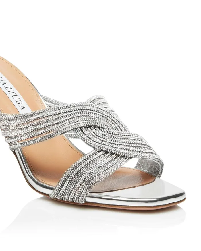 Gatsby Mule 75 Silver Women Aquazzura Slides and Mules Gatsby Mule 75 Silver Women Aquazzura Slides and Mules