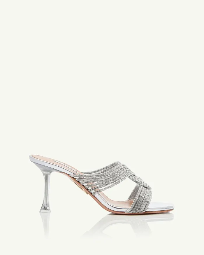 Gatsby Mule 75 Silver Women Aquazzura Slides and Mules Gatsby Mule 75 Silver Women Aquazzura Slides and Mules