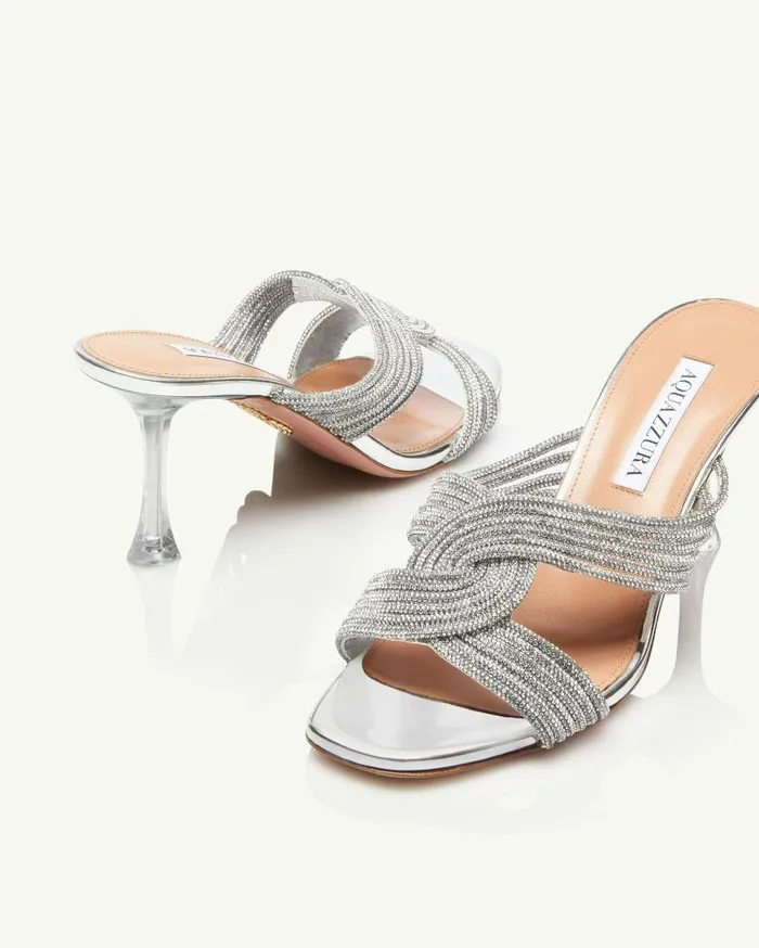 Gatsby Mule 75 Silver Women Aquazzura Slides and Mules Gatsby Mule 75 Silver Women Aquazzura Slides and Mules