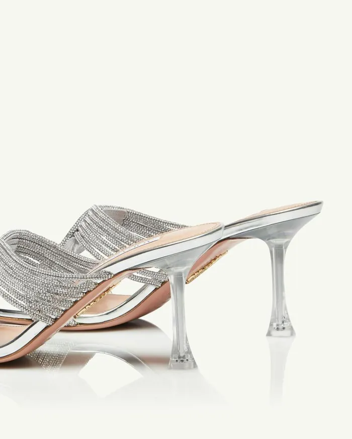 Gatsby Mule 75 Silver Women Aquazzura Slides and Mules Gatsby Mule 75 Silver Women Aquazzura Slides and Mules