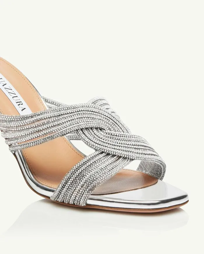 Gatsby Mule 75 Silver Women Aquazzura Slides and Mules Gatsby Mule 75 Silver Women Aquazzura Slides and Mules