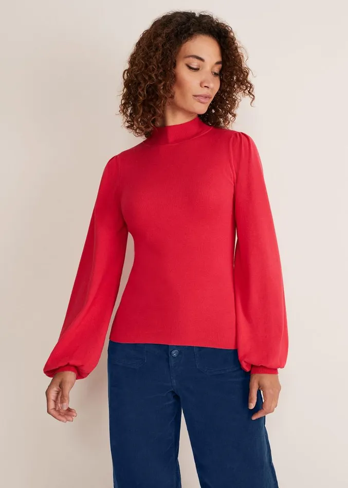 Gemma Balloon Sleeve Fine Knit Jumper Hot Pink Women Phase Eight Knitwear