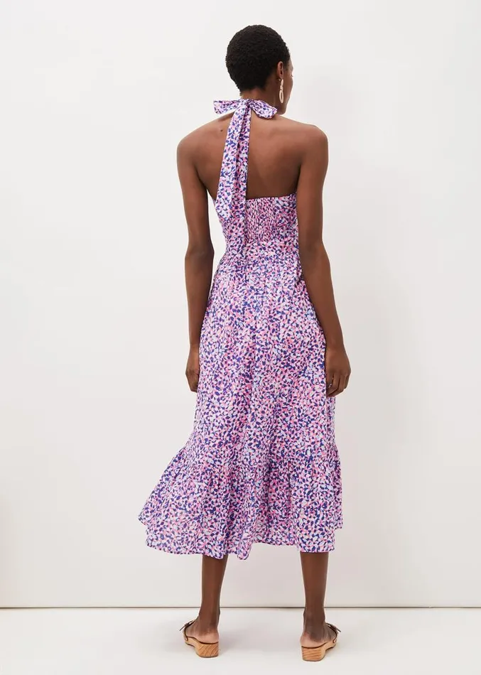 Gemmi Cotton Almond Print Halterneck Dress Pink Multi Women Phase Eight Dresses