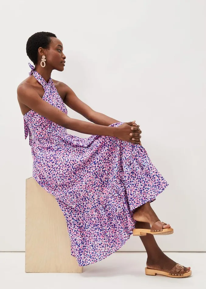 Gemmi Cotton Almond Print Halterneck Dress Pink Multi Women Phase Eight Dresses