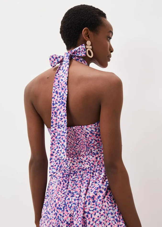 Gemmi Cotton Almond Print Halterneck Dress Pink Multi Women Phase Eight Dresses