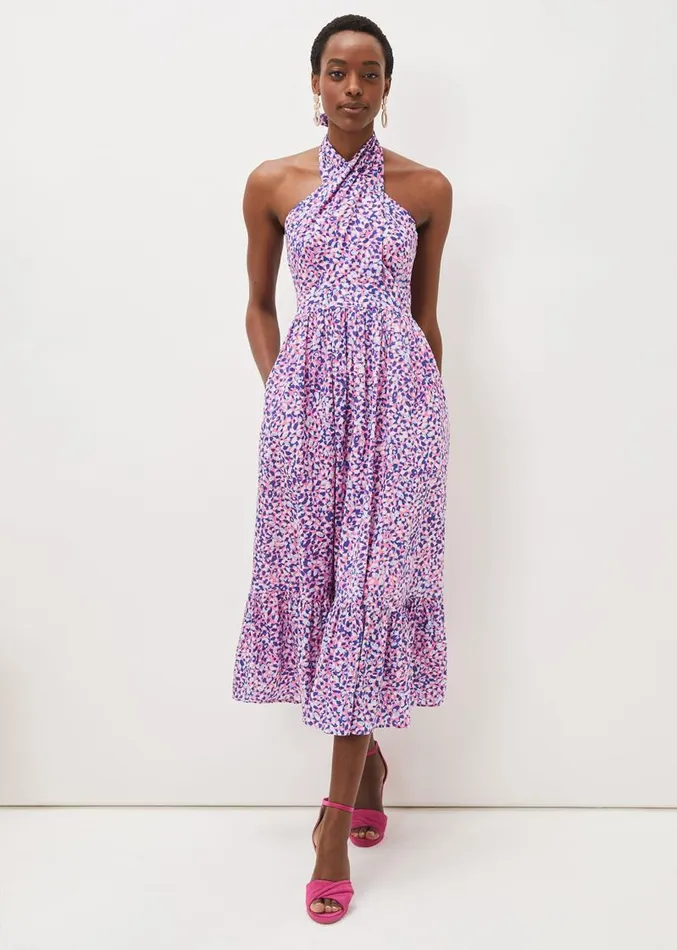 Gemmi Cotton Almond Print Halterneck Dress Pink Multi Women Phase Eight Dresses