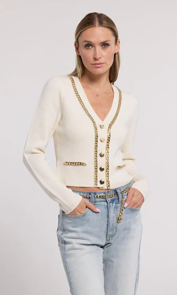 Generation Love Clothing Sweaters and Sweatshirts Amor Chain Cardigan Cream 8211 Women