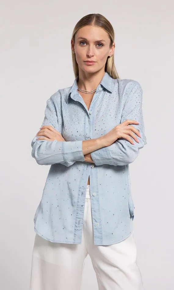 Generation Love Clothing Tops Marcello Crystal Denim Shirt Light Blueclear 8211 Women