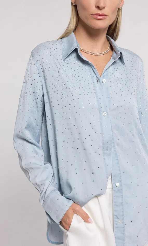 Generation Love Clothing Tops Marcello Crystal Denim Shirt Light Blueclear 8211 Women