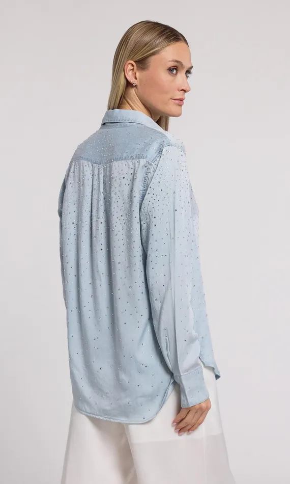 Generation Love Clothing Tops Marcello Crystal Denim Shirt Light Blueclear 8211 Women