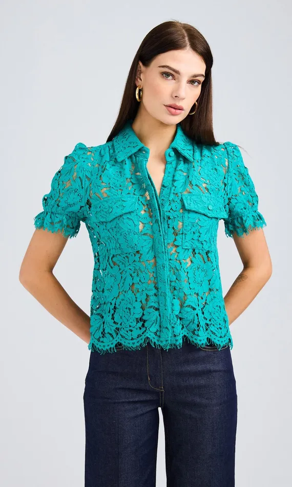 Generation Love Clothing Tops Mina Lace Shirt Topaz 8211 Women