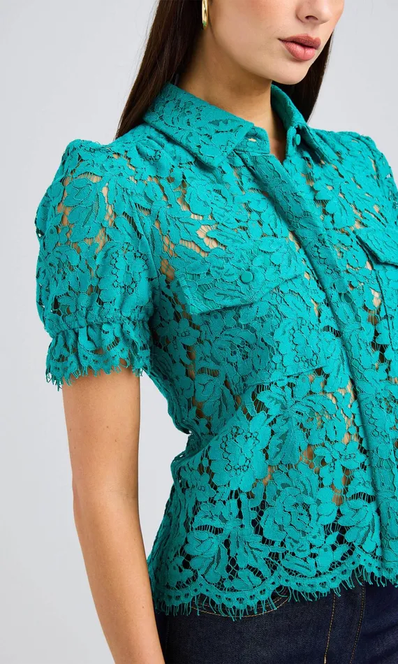 Generation Love Clothing Tops Mina Lace Shirt Topaz 8211 Women