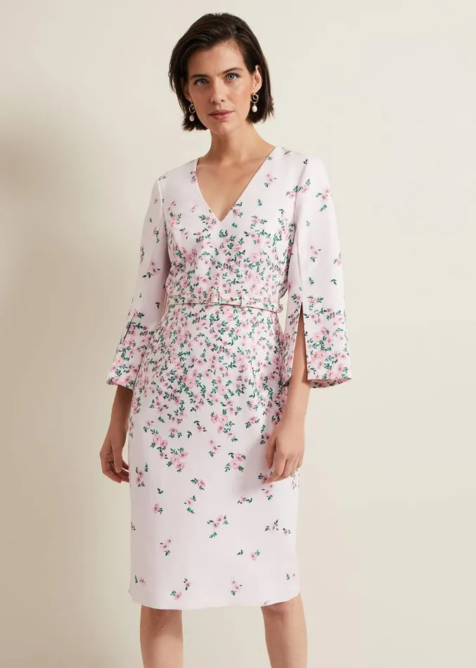 Giovanna Floral Belted Split Sleeve Dress Multicoloured Women Phase Eight Dresses