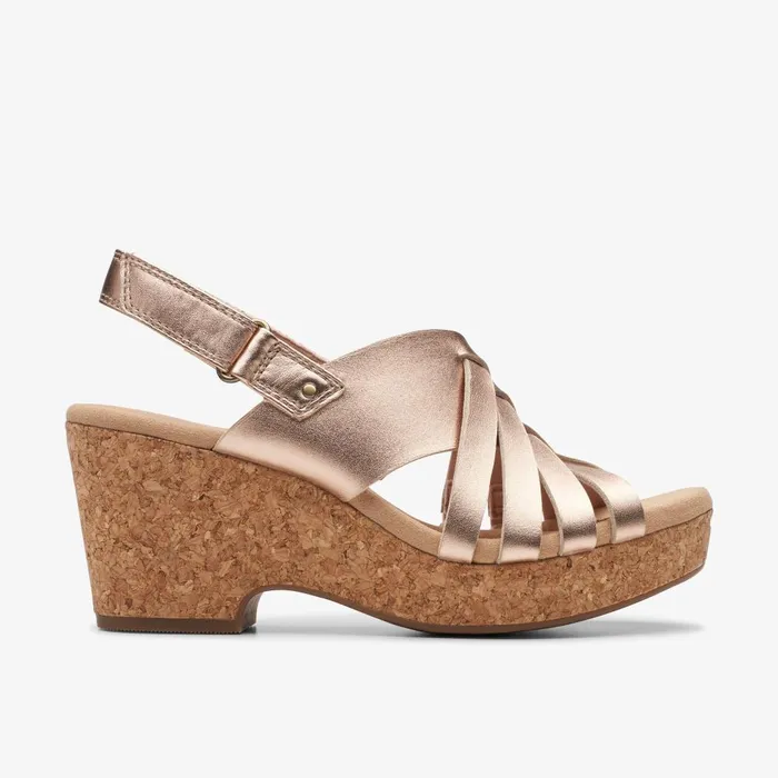 Giselle Ivy Rose Gold Leather Women Clarks Sandals and Flip Flops
