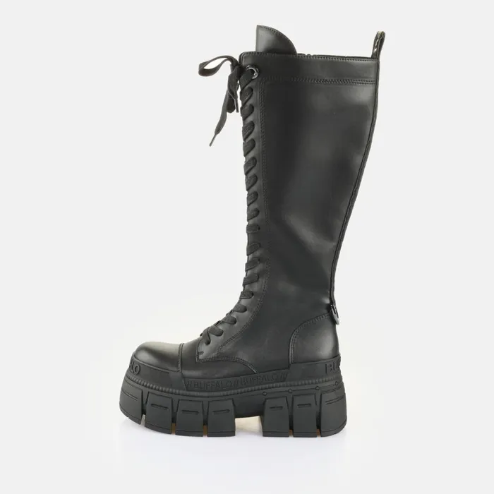 Gospher Lace Up Hi Black Buffalo Platforms