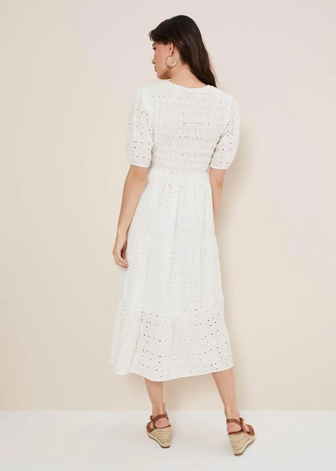 Gretta Broderie Midi Dress White Women Phase Eight Dresses