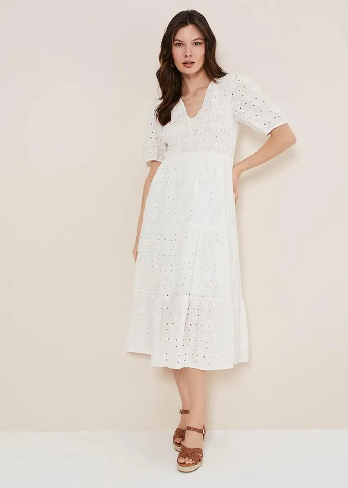 Gretta Broderie Midi Dress White Women Phase Eight Dresses